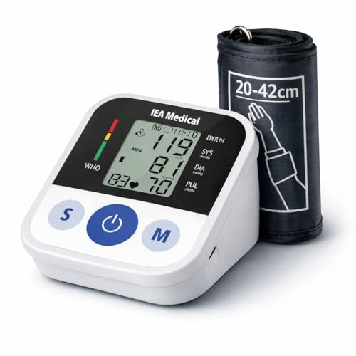 IEA Medical Blutdruckmessgerät Oberarm - TÜV-Zertifiziert, Arrhythmie-Warnung, Grosses Display, 2x99 Speicher, Manschette 22-42cm, USB-C & Batterie