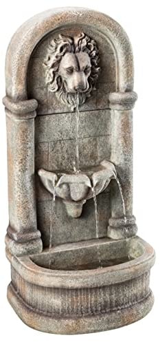 Dehner Gartenwandbrunnen Faro mit LED Beleuchtung, ca. 103.5 x 38 x 49.5 cm, Polyresin, grau