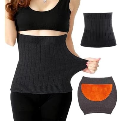 Risipu Damen Kaschmir Winter Nierenwärmer elastische Taille und Bauch Unterstützung Wärmegürtel für Rücken Lendenwirbelsäule und Menstruationsschmerzen Relief (Schwarz mit Fleece, Einheitsgröße)
