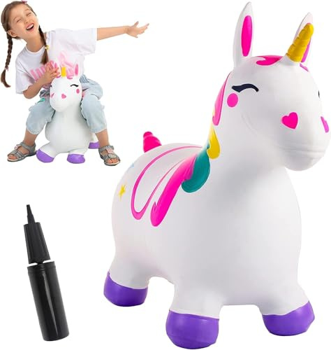 JOYIN Hüpftier Einhorn für Kinder, inklusive Luftpumpe, Aufblasbares Hüpfspielzeug aus,Hopser Unicorn,fördert Gleichgewichtssinn, hüpftier ab 2,3,4,5,6,Tierohren als Halt,Robust & Widerstandsfähig