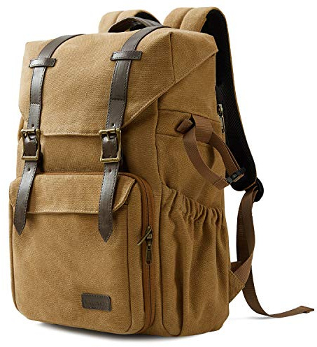 bagsmart Fotorucksack DSLR Kamerarucksack Canvas Diebstahlsicher | Wasserabweisend mit Regenschutz 15 Zoll Laptop, Spiegelreflexkamera, Objektive, Zubehör, Stativ (Khaki)