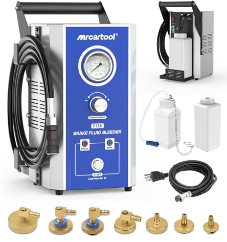 MR CARTOOL Auto Bremsenentlüftungsgerät 220V Elektrisches Bremsenentlüftungsgerät Bremsflüssigkeitswechselgerät mit 7 Adaptern,Bremsenentlüfter 0,7-3,0 bar für Volkswagen Audi Škoda Benz BMW