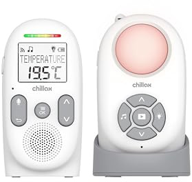 CHILLAX - Audio-Babyphone CB360 Portable - DECT - 2 schnurlose Einheiten - VOX & Eco Modus - Temperatursensor - Gegensprechfunktion - 340 m Reichweite - Nachtlicht & 5 Wiegenlieder - 13 h Akkulaufzeit
