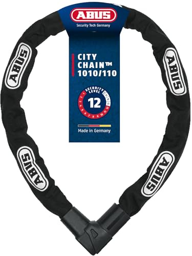 Abus Kettenschloss Citychain 1010/110 – Fahrradschloss aus gehärtetem Stahl – Sicherheitslevel 12 – 110 cm – 12042 – Schwarz, Schwarz (Black)