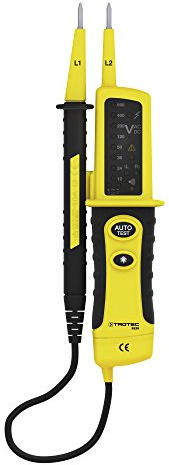 TROTEC Spannungsprüfer zweipolig BE20 – Durchgangsprüfer akustisch – Messbereich 12-600 V (AC/DC), IP64, LED