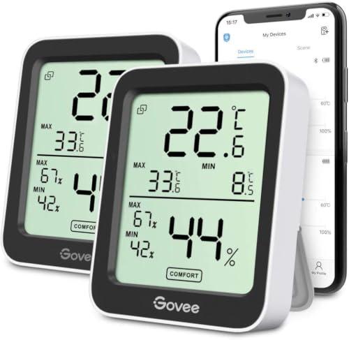 Govee Bluetooth Thermometer Hygrometer Innen, Digitale Thermometer 2 Stück | Präzise Temperatur Luftfeuchtigkeitsmesser mit App, Taupunkt/VPD, Benachrichtigungs, Datenspeicherung für Zimmer Gewächshaus