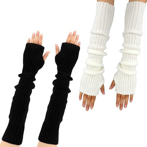 Armstulpen Damen, 2 Paar Lange Fingerless Gloves Weiche Arm Warmers Winter Arm Sleeve Armwärmer Gestrickte Arm-Stulpen Damen-Fingerlose Handschuhe Hand Warmers, für Damen Mädchen