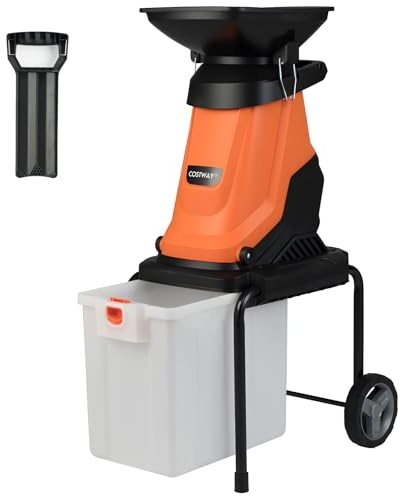 COSTWAY Häcksler Garten 3000 W, Elektro Gartenhäcksler, Elektrischer Walzenhäcksler mit Rädern, 50 L Fangbox | Schnittstärke 45mm | kabelgebunden, Messerhäcksler für und Gartenreinigung (Orange)