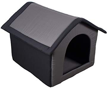 SUNNYDOGS Hundehöhle aus Stoff, faltbar, Grau, 64 x 57 x 60 cm | Indoor-Hundehütte für kleine Hunde und Katzen, abnehmbares Dach als Liegefläche, Schaumstoffpolsterung, waschbar bis 40 °C