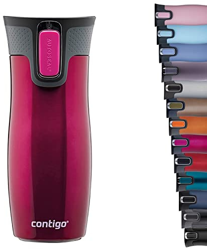 Contigo Thermobecher West Loop Autoseal, Edelstahl Isolierbecher, Reisebecher, Kaffebecher To Go, auslaufsicher, 100% dicht, hält bis zu 5h heiß/12h kalt, 470 ml, BPA frei, Raspberry