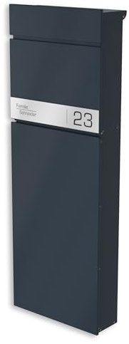 Graviers Standbriefkasten freistehend Anthrazit RAL 7016 – Robustes Design, personalisiertes Edelstahl Namensschild, witterungsbeständig, Briefkasten