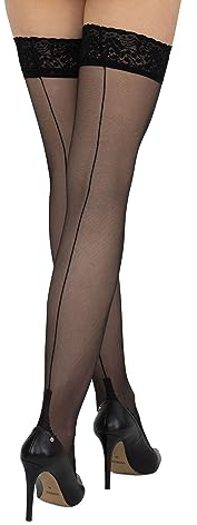 looksy Halterlose Strümpfe mit Naht für Damen, oberschenkel hoch, 20 DEN, selbsttragende Strümpfe für den Abend und im sexy Stil mit Spitzenbändern, Damenunterwäsche Tentazione
