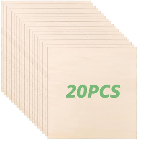 LOLYSIC 20 Stück Sperrholzplatte 3mm, Handwerkliche Holzplatte 300x300mm, unbearbeitetes Sperrholz für DIY Holzbearbeitung, Basteln, Geschenke, Dekoration