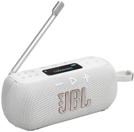 JBL Tuner 3 Tragbares DAB/DAB+/UKW Bluetooth Radio mit 6 Sendern, Bis zu 15 Std Wiedergabe, IP68 Wasser- und staubdicht, Auracast Multi-Cast-Verbindung, Kompatibel mit JBL Portable App, Weiß