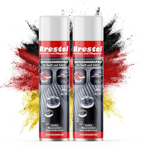 BRESTOL® Imprägnierspray für Schuhe, Textilien & Cabrios, Schmutz- & Wasserabweisendes Spray, Imprägnierspray, Textilimprägnierung, Schuhimprägnierung, Cabrioimprägnierung mit Abperleffekt 2x 400 ml