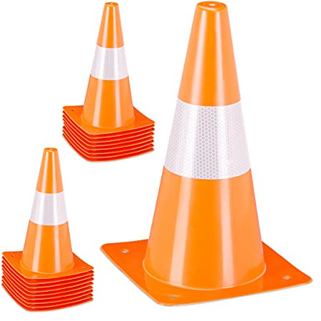 Relaxdays Pylonen 18er Set, Fußball, Hundetraining, orange | Markierungskegel 30 cm, reflektierende Verkehrshütchen