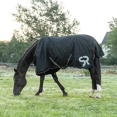 SUNRIDE Regendecke 50g für Pferde (Dublin) - 600D - mit Unterdecken kombinierbar - 100% wasserdicht - 5.000mm Wassersäule - extrem atmungsaktiv - schwarz (145cm)