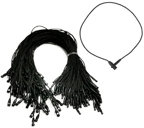 200 Stück Hängeetiketten Schnur Sicherheitsfäden für Etiketten Kleidung Tag Seil Hang Tag String Preisschilder Fäden mit Schnappverschluss zum Anbringen von Etiketten für Produkt Kleidung, Schwarz