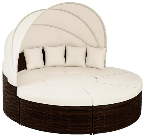 Casaria® Sonnenliege Sonneninsel 230cm XXL Extra Groß Wetterfest Mit Dach & 4 Kissen Relaxliege Gartenmöbel Set Auflagen Gartenliege Outdoor Polyrattan Braun
