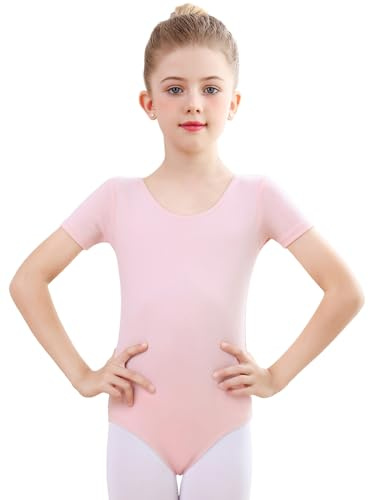 Monbessi Ballettanzug Mädchen Kurzarm - (Gr.100-170) - Tanzbody Gymnastikanzug, Baumwolle Ballettbody Damen Ballett Trikot