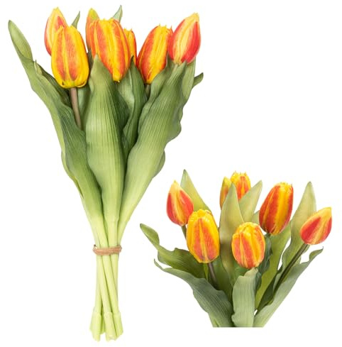 Zouwel 7 Stück Frühlingsdeko Kunstblumen: Künstliche Tulpen wie echt,Real Touch Tulpenstrauß-Perfekte Deko für Frühling (Orange)