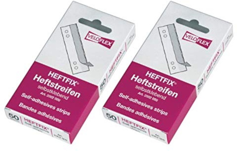 VELOFLEX Heftstreifen, 105 mm lang, selbstklebend, 2 Stück | 50er Packung