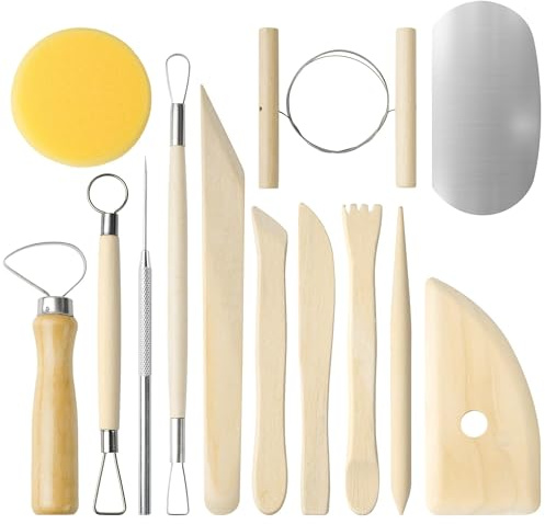 13 Stück Modellierwerkzeug Keramik Werkzeug DIY Kit, Sculpting Modelliermasse Lufttrocknend Tools, Holz, für Modellbau Schnitzarbeiten Kerzenherstellung, Handwerk Töpfer Tonschnitz