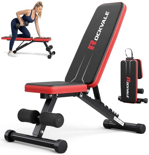 Rockvale Hantelbank Klappbar 300KG, Verstellbare Trainingsbank 95% Vormontiert, 9-fach Rückenlehne, Kompakte Fitnessbank, 1-Sekunde Faltbar für Zuhause