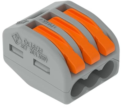 WAGO CLASSIC-Verbindungsklemmen 222-413 | 3 Leiter, bis 4 mm², 50 Stück, CLASSIC Kabelverbinder mit Hebeln für alle Leiterarten weltweit, bestätigte Anwendungssicherheit