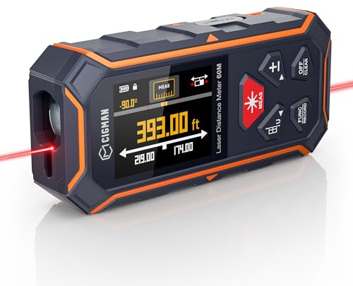 120M Laser Entfernungsmesser Bilateral,CIGMAN Digital Wasserwaage Distanzmessgerät & IPS Hintergrundbeleuchtung Digitaldisplay,100 Datensätze,M/In/Ft,Pythagoras/Abstand/Fläche/Volumen Messungen(CD60R)