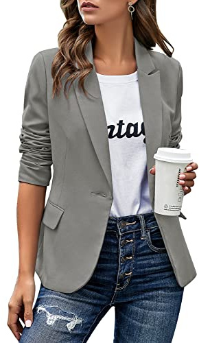 Roskiky Damen Blaze Eingekerbter Blazer mit Revers Taschen und Knöpfe
