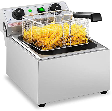 Royal Catering Elektro-Fritteuse Edelstahl (3200 W, Kapazität: 10 l, Temperaturbereich: 50-200 °C, Kaltzone, mit Timer bis 60 min.)