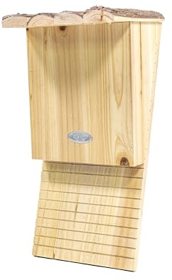 mgc24 Fledermauskasten - Flachkasten für Fledermäuse zum Aufhängen für Garten und Balkon, aus Holz wetterfest, Naturoptik mit Rindendach, 19,5 x 15,5 x 39,5 cm