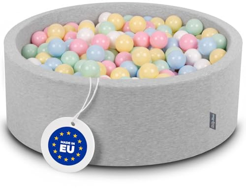 KiddyMoon Bällebad 90X30cm/200 Bälle ∅ 7Cm Bällepool Mit Bunten Bällen Für Babys Kinder Rund, Hellgrau:Pastellblau/Pastellgelb/Weiß/Minze/Puderrosa
