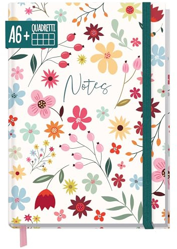 Häfft paper&you® Notizbuch kariert A6+ mit Gummiband Wild Flower | 156 nummerierte Seiten (78 Blatt), 90g/m²-Papier, mit Index - als Oktavheft, Notizheft, Journal oder Mini-Tagebuch