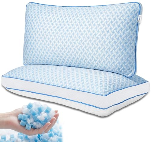 Klyvvo Gel Memory Foam Kissen – Kopfkissen 40x80 （2er Set）mit Höhenverstellung & abnehmbarem Bezug, Temperaturregulierendes Schlafkissen ideal für Seitenschläfer, Rückenschläfer & Bauchschläfer