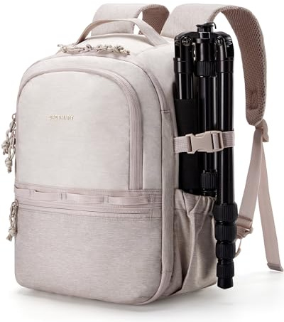 bagsmart Kamerarucksack,DSLR SLR Klein Kameratasche für Fotografen Kompatibel,Schultergurt 2-in-1 Reiserucksack Passend für 12.9 iPad,für Sony,Canon,Nikon,Beige