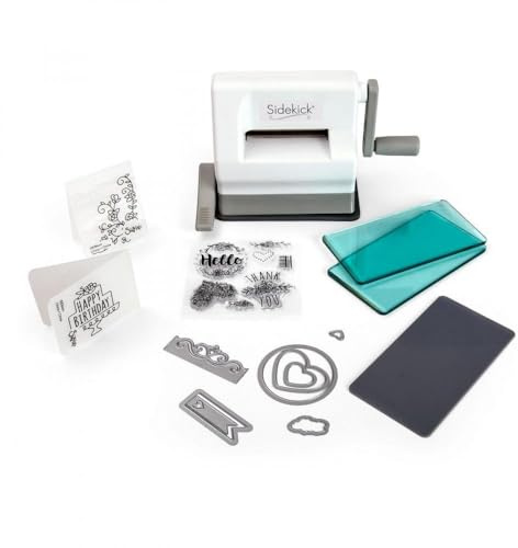 Sizzix Sidekick Starter Kit 661770, tragbare manuelle Stanz- und Prägemaschine für Kunst und Handwerk, Scrapbooking und Kartenherstellung, 6,35 cm Öffnung, Weiß