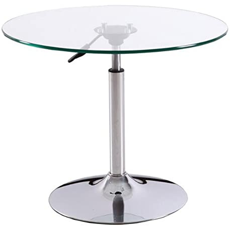 Runder Glastisch Bartisch Höhenverstellbarer Glastisch Gehärtetes Glas Balkon Couchtisch Hebbarer Tisch Kleiner Couchtisch(Size:70cm,Color:Transparent)