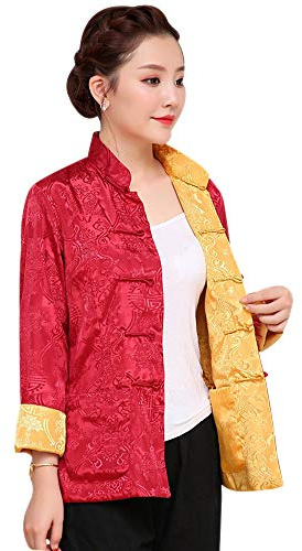 BOZEVON Männer/Frauen Chinesische Tang-Anzug Oberseiten - Beide Seiten Beschichten Jacke langärmelige Kampfkunst Kung Fu Hemden Chinesische Tang-Klage Nationale Kostüme, XL/Stil 08 - Frauen