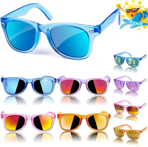 kiimiipa 4pcs Kinder Sonnenbrille,Partybrillen,Kindersonnenbrille Kinder,Party Sonnenbrille,Party Gadgets,Kindersonnenbrille 2 3 4 5 6 7 8 9 10 11 12+ Jahre (4)