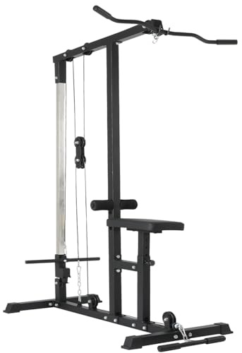 Latzugmaschine, Kabelzugturm, Multifunktions-Stahlbank, Trizepsstange, max. 280 kg, Muskeltraining