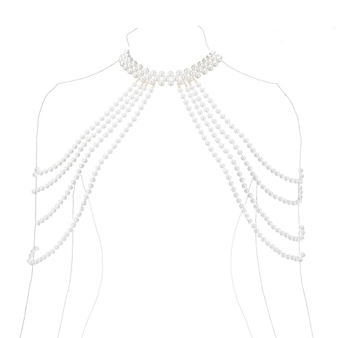 NICENEEDED Perlen-Schulterkette, Halskette Perlen Armkette, Braut Hochzeit Schulter Rücken Kette Sommer Strand Bikini BH Kette Körperkette Für Halloween