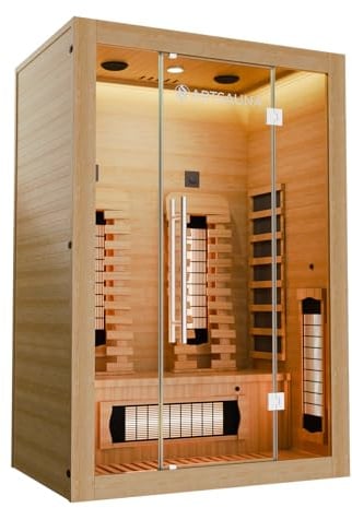 Artsauna Infrarotkabine Kiruna130 Premium mit Vollspektrum- & Flächenstrahler, 2 Person, 130x105x190 cm, LED Farblicht & Glastür, Infrarotsauna Sauna - Rückenstrahler dimmbar