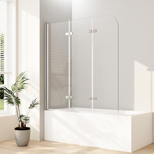 Duschwand für badewanne 130x140cm 3-teilig Badewannenaufsatz Faltbar Duschtrennwand Duschabtrennung mit 6mm Nano ESG Glas