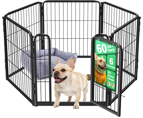 fxw Homeplus Hundelaufstall, Stabile 60cm 6 Drahtpaneele Welpengitter Hund für Welpen und Kleine Hunde, Schwarz