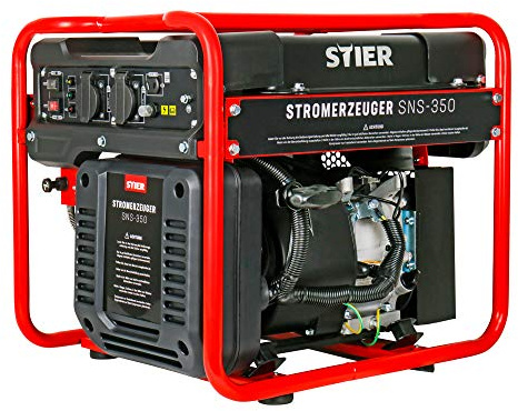 STIER Stromerzeuger SNS-350, Strom Generator, 13l Tankvolumen, 38 Kg, Stromerezuger leise mit 69 dB(A), 4-Takt Motor, Inverter Stromaggregat, mit Ölsensor, Laufzeit bis zu 8 Stunden, max. 3500 W