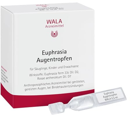 Euphrasia Augentropfen, natürlich wirksam bei geröteten, gereizten, tränenden Augen sowie bei allergischer Bindehautentzündung (z.B. bei Heuschnupfen), für Kontaktlinsenträger geeignet, 30 x 0.5 ml