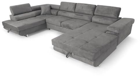 SOFILAND Ecksofa Aller U XXL-Ecksofa mit Schlaffunktion und Zwei Bettkästen in Grau, Linke Seite (Grau)