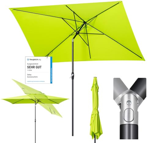 Sekey Aluminum Rechteckiger Sonnenschirm 200x300 cm mit Kurbel und Knicker